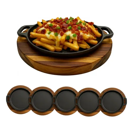 Kit 5 Tábuas Churrasco Porção Redonda Com Chapa De Ferro