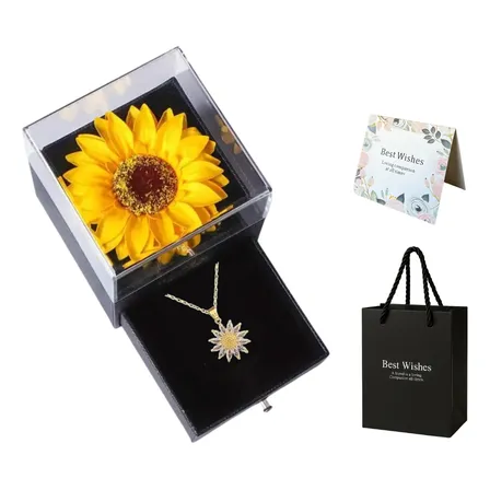 Presente Dia Dos Namorados Girasol Eterno + Colar Cravejado Dourado