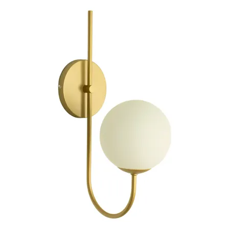 Arandela Curva Grande Com Globo 14 Jabuticaba Dourado Fosco