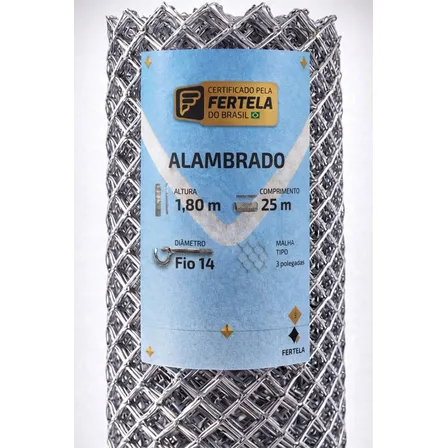 Tela Alambrado 1,80 X 25 Metros Fio 14 Galvanizado Malha 7cm