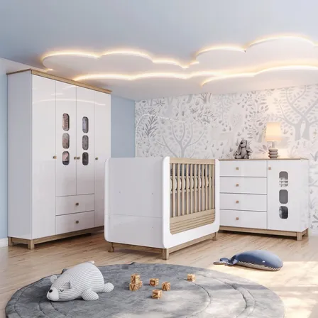 Conjunto Quarto De Bebê Completo Berço 2 Em 1,