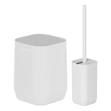 Kit Banheiro Lixeira Escova Sanitaria Parede Sem Furo Branco