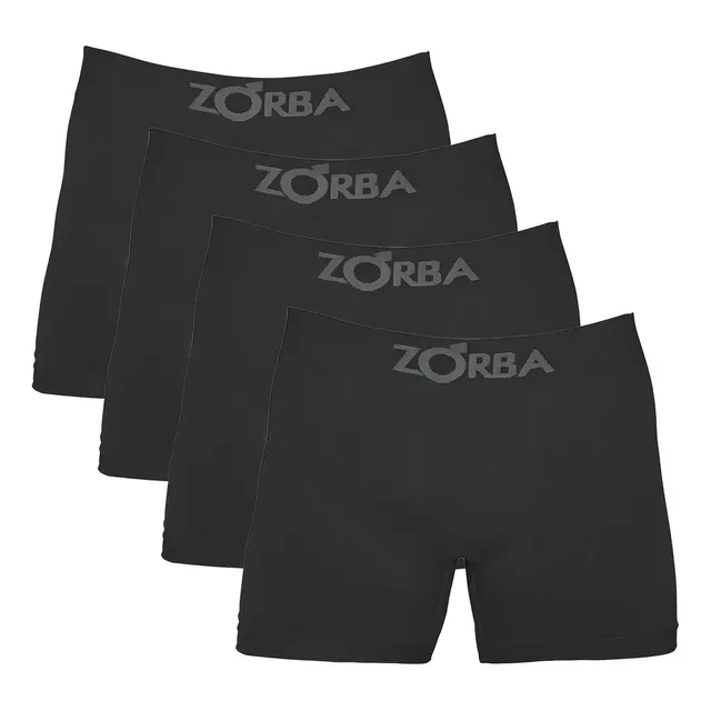 Kit 4 Cuecas Boxer Sem Costura Algodão Zorba Preto Liso M