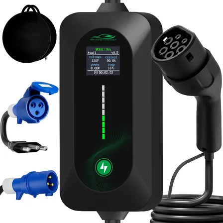 Carregador Carro Elétrico Portátil 7kw 32a Tipo 2 110/220v