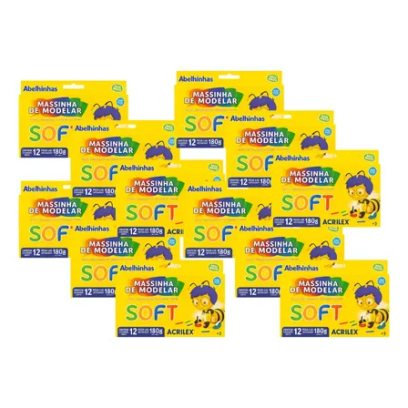 Kit 12 Massinhas De Modelar Escolar 12 Cores Soft Acrilex