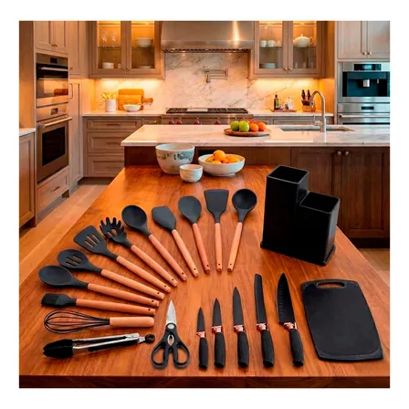19 Peças Kit Utensílios Cozinha Tábua Em Silicone Espátula