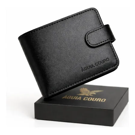 Carteira Masculina Legítimo Águia Couro Com Fecho Preto Home