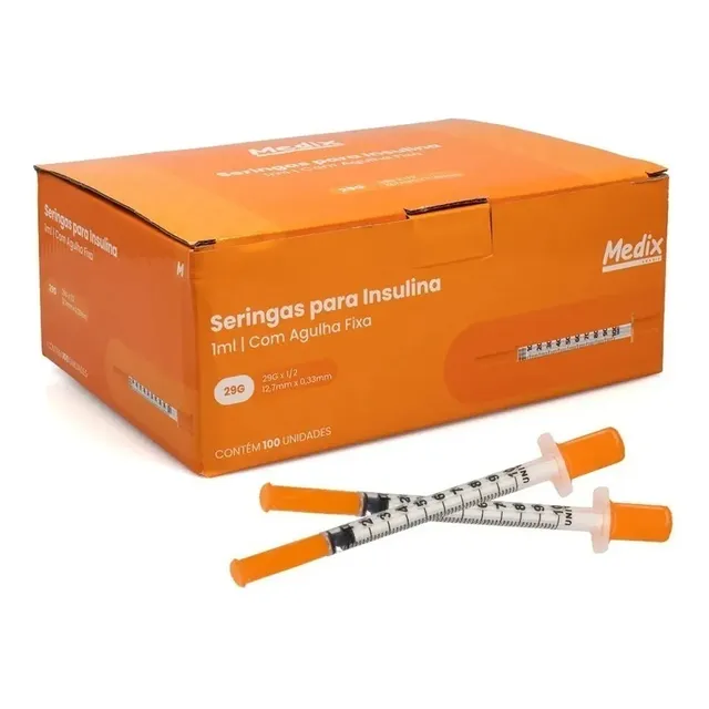 Seringa Insulina 1ml C/ag Fixa 12.7x0.33 29g Cx C/100 Medix