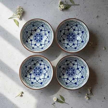 Jogo 4 Petisqueira Bowl Tigela Cumbuca Porcelana Decorada