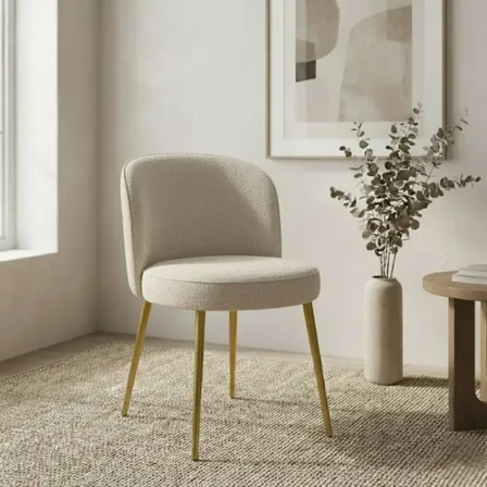 Cadeira Sala Jantar Decorativa Base Dourada Poltrona Linho