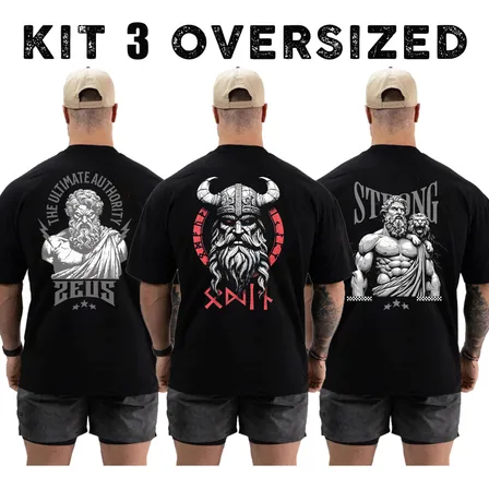 Kit Com 3 Camisetas Camisas Oversized Academia Odin Algodão