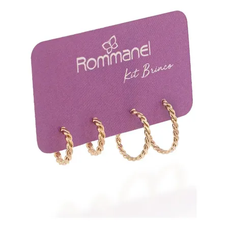 Kit Brinco Rommanel Com 2 Pares De Argolas Trançadas 527555