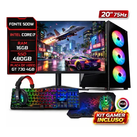 Pc Gamer Completo Core I7 16gb Ssd480g 4gb Vídeo Monitor 20