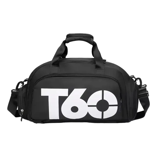 T60 Bolsa Academia Transversal Com Compartimentos Preto Liso