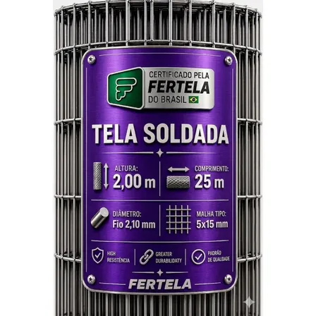 Tela Cerca Soldada 2,00mx25m Malha 5x15 Fio Grosso 2,10mm