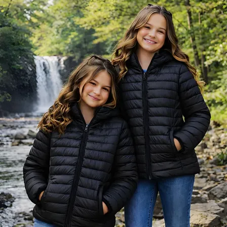 Jaqueta Infantil Puffer Menina Forrada Pelúcia Capuz Bolsos