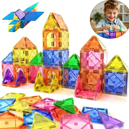 Blocos Magnéticos Educativos 64 Peças Brinquedo De Construçã