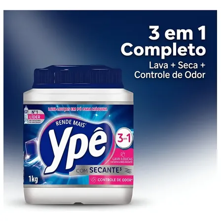 Detergente Lava-louças Em Pó Ypê 1kg 3em1 Com Secante
