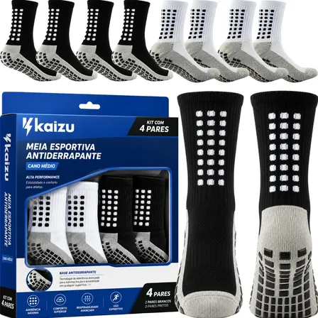 Kit Com 4 Pares Meia De Compressão Esportiva Antiderrapante