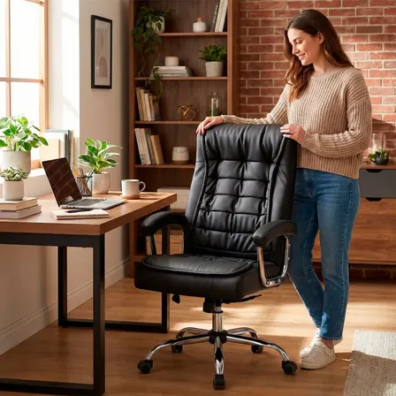Cadeira Escritorio Presidente Couro Ergonomica Giratoria