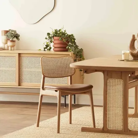 Cadeira De Jantar Madeira Maciça Confortável Estofada Rattan