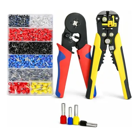 Kit Alicate Crimpar Descascador 1200 Ilhós Terminais Tubular