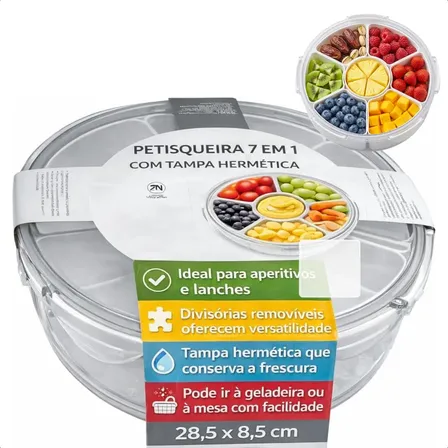 Petisqueira Hermética 7 Em 1 C/ Tampa Redonda Organizador