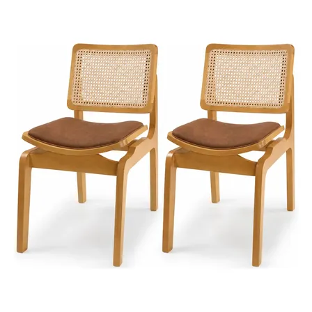 Kit 2 Cadeira Para Sala De Jantar Madeira Maciça Rattan
