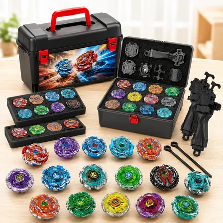 Kit Maleta Piões Beyblade De Batalha 2 Lançadores Anel Metal