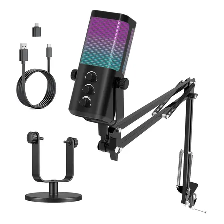 Microfone Gamer Pc Com Braço Articulado Condensador Rgb