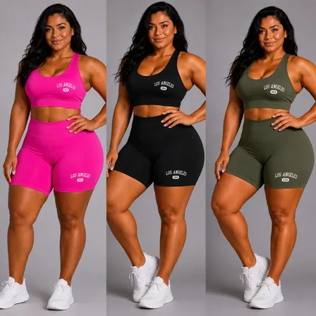 Kit 3 Conjunto Top Short Academia Plus Size Los Angeles