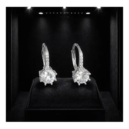 Brinco Prata 925 Com Zirconia Redonda Noiva Ponto De Luz