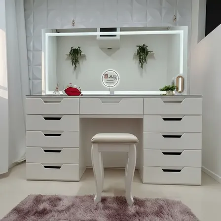 Penteadeira De Luxo 1,70m Com 11 Gavetas Espelho Led E Touch