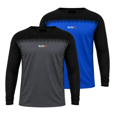 Kit 2 Camisa Manga Longa Sublimadas Masculina Academia Runit Royal E Cinza Runit Gg