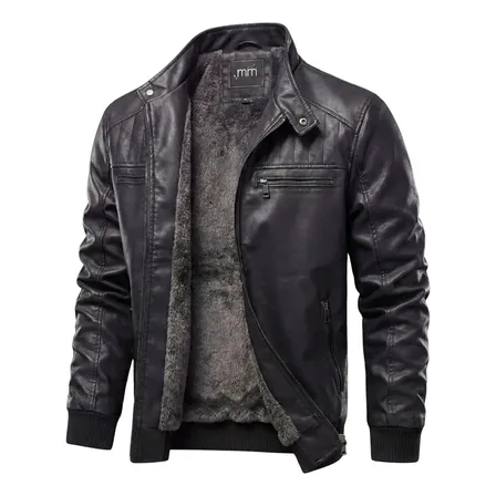 Jaqueta Masculina De Couro Masculino Resistente Com Ziper