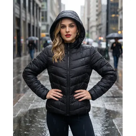 Jaqueta Feminina Puffer Bobojaco Impermeável Com Capuz Nylon