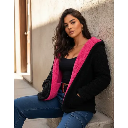 Casaco Teddy Dupla Face Reversível Feminino Inverno 2 Em 1