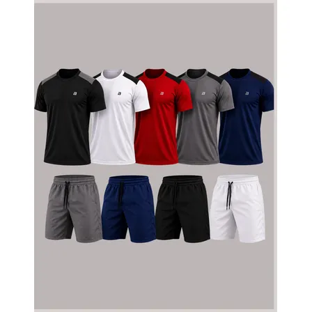 Kit 9 Peças Dry Fit Masculino 5 Camisas 4 Bermudas Premium