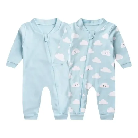Kit 2 Macacão Bebê Com Zíper Sem Pé Liso E Estampado