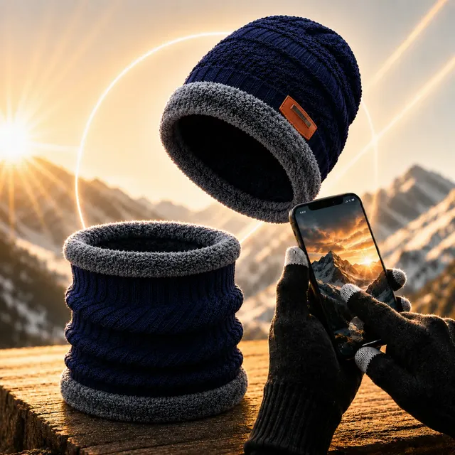 Kit Touca Gorro Cachecol Luva Touch Inverno Frio Masculino Azul Un Lisa