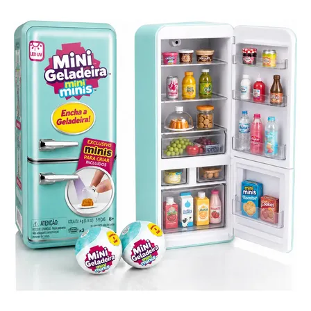 Mini Geladeira Com 2 Bolas Com Mini Brinquedos Comidinha