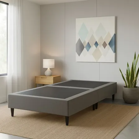 Base Cama Box Solteiro Dobrável Compacta Em Suede No Cinza