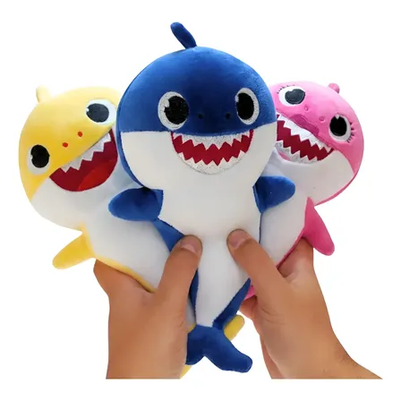 Kit 3 Pelúcia Baby Shark Coleção Bebê Antialérgico Led Cores