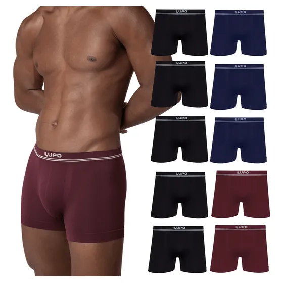 Kit 10 Cuecas Boxer Lupo Sem Costura Microfibra De Poliamida
