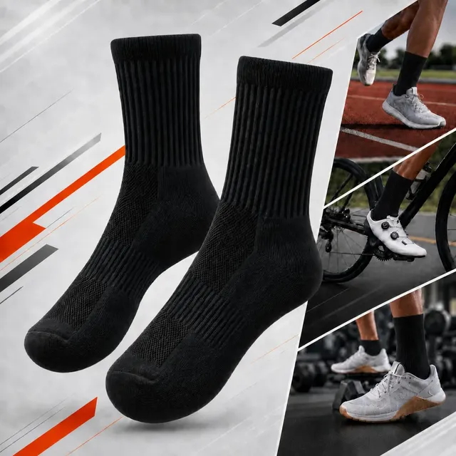 Kit 5 Pares Meias Poliamida Esportiva Corrida Bike Academia Preto Lisa 35-44