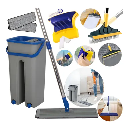 Mop Balde Limpeza Esfregão + Vassoura Rodo + Limpador Vidros