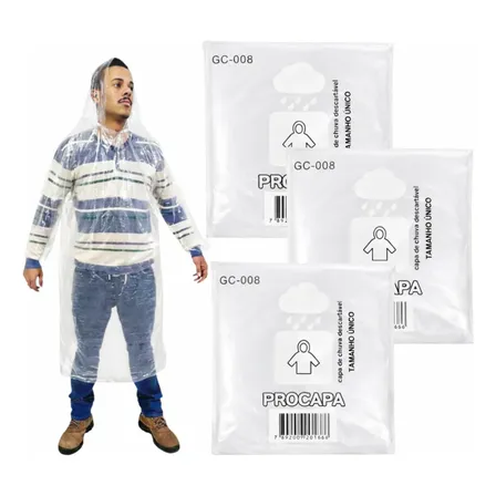 Kit 100 Capas De Chuva Descartável Transparente Unisex