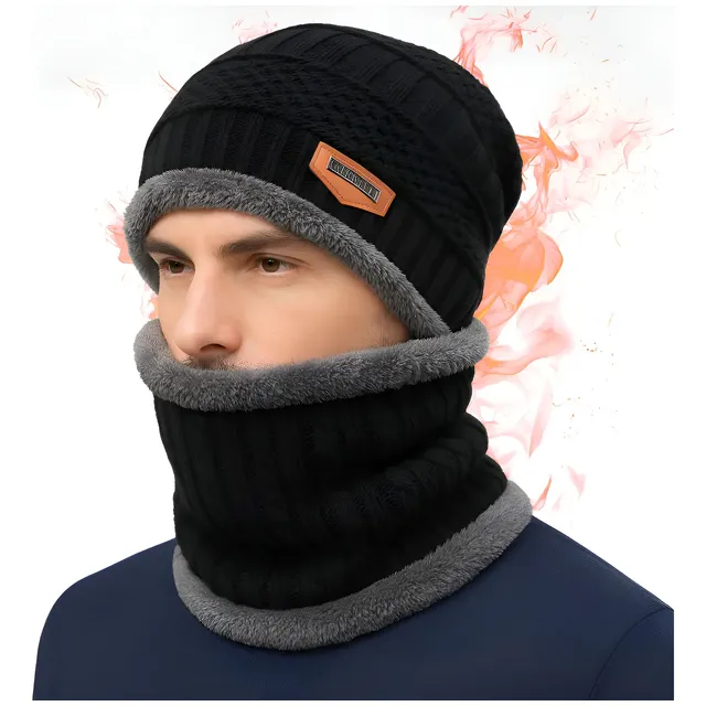 Touca De Frio Inverno Cachecol Protetor De Pescoço Pelúcia Preto Un