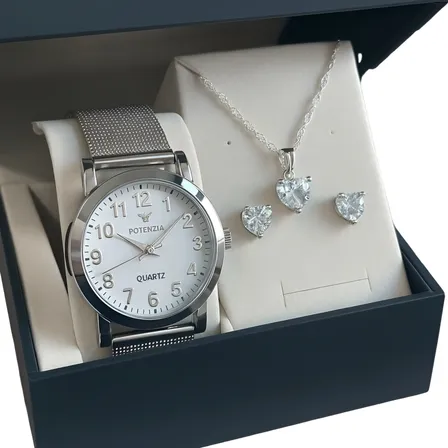 Kit Relógio Feminino Quartz Prova Dágua + Colar E Brincos