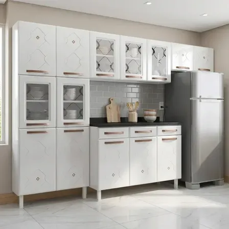 Cozinha Completa 14 Portas 3 Gavetas 5 Vidros Mirage New